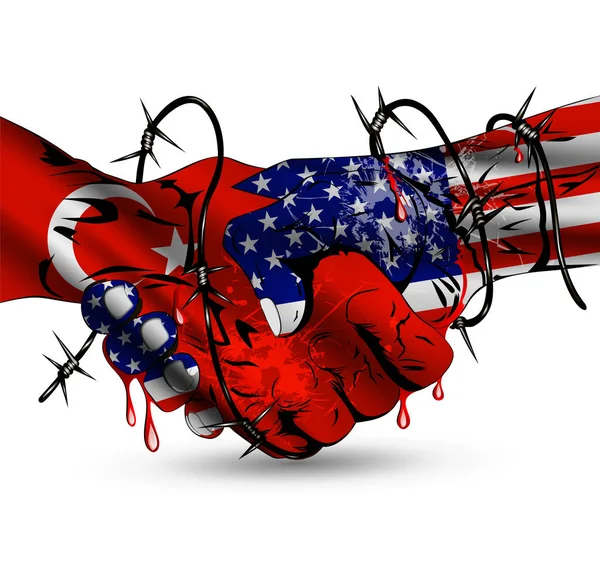 Estados Unidos-Turquía Conflicto Creatividad Ilustración y agujeros de bala — Vector de stock