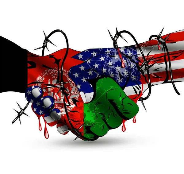 Estados Unidos-Afganistán Conflicto Creatividad Ilustración y agujeros de bala — Vector de stock