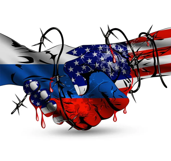 Estados Unidos-Rusia Conflicto Creativo Ilustración y agujeros de bala — Vector de stock