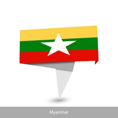 Myanmar Country flag. Folded ribbon banner flag