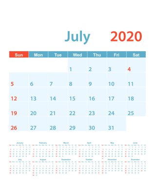July 2020 wall style calendar