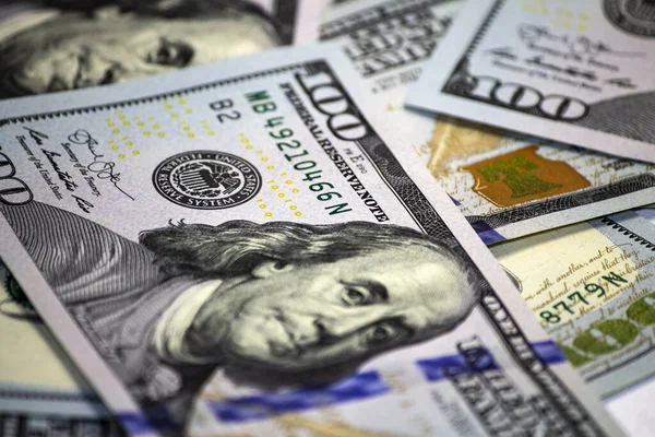 Honderd Dollar Biljet Focus Het Zegel Van Federal Reserve Macro — Stockfoto