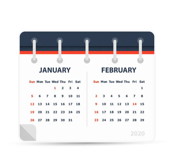 Janeiro Fevereiro 2020 Ícone Calendário Calendário Duplo Modelo Design Calendário — Vetor de Stock