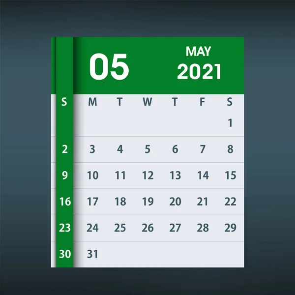 Kalenderblatt Mai 2021 Flaches Design Vorlage Für Die Gestaltung Eines — Stockvektor