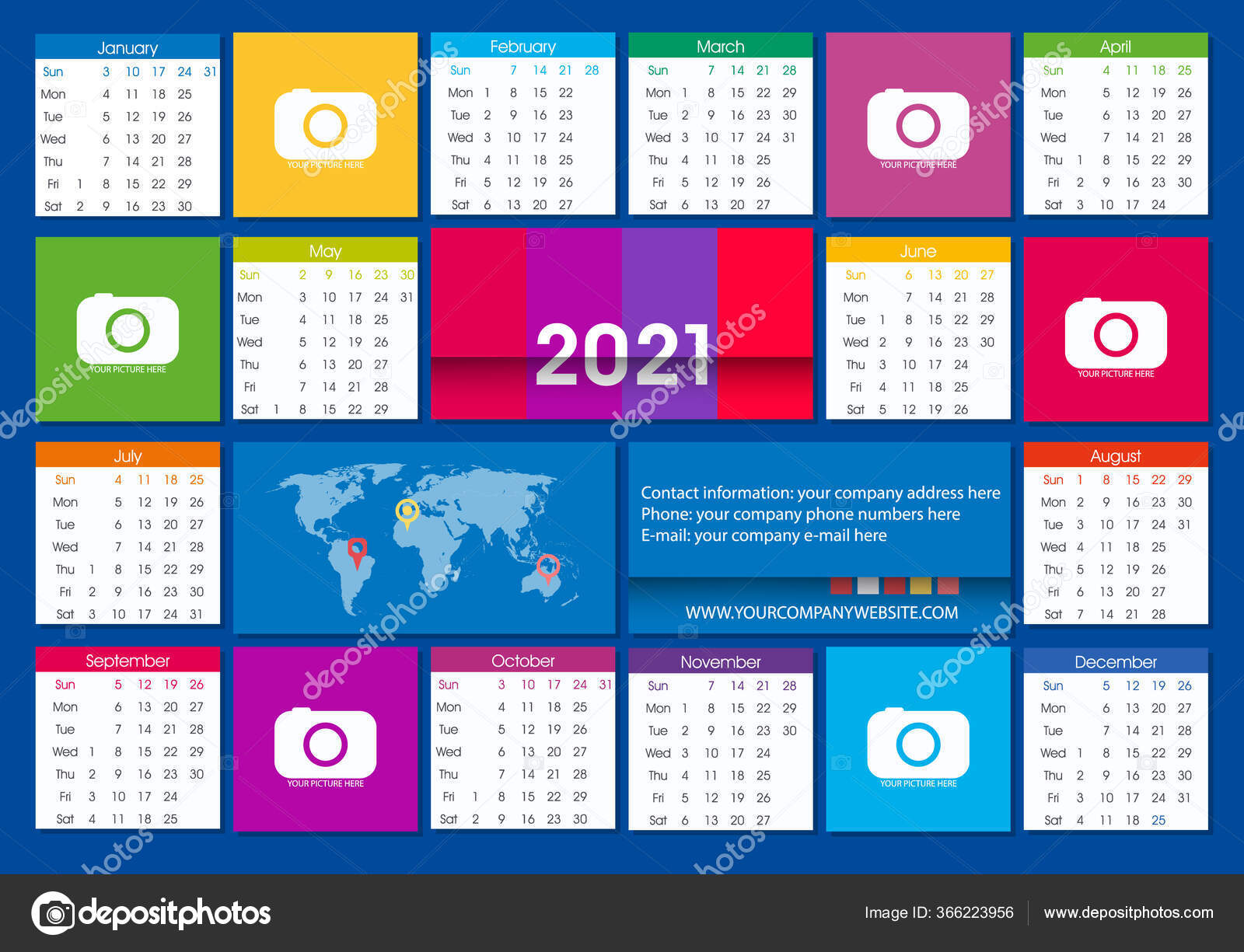 2021 Poster Calendar Vector Template Flat Design Full Color Week Stock Vector C Livenart 366223956 poster calendario 2021
