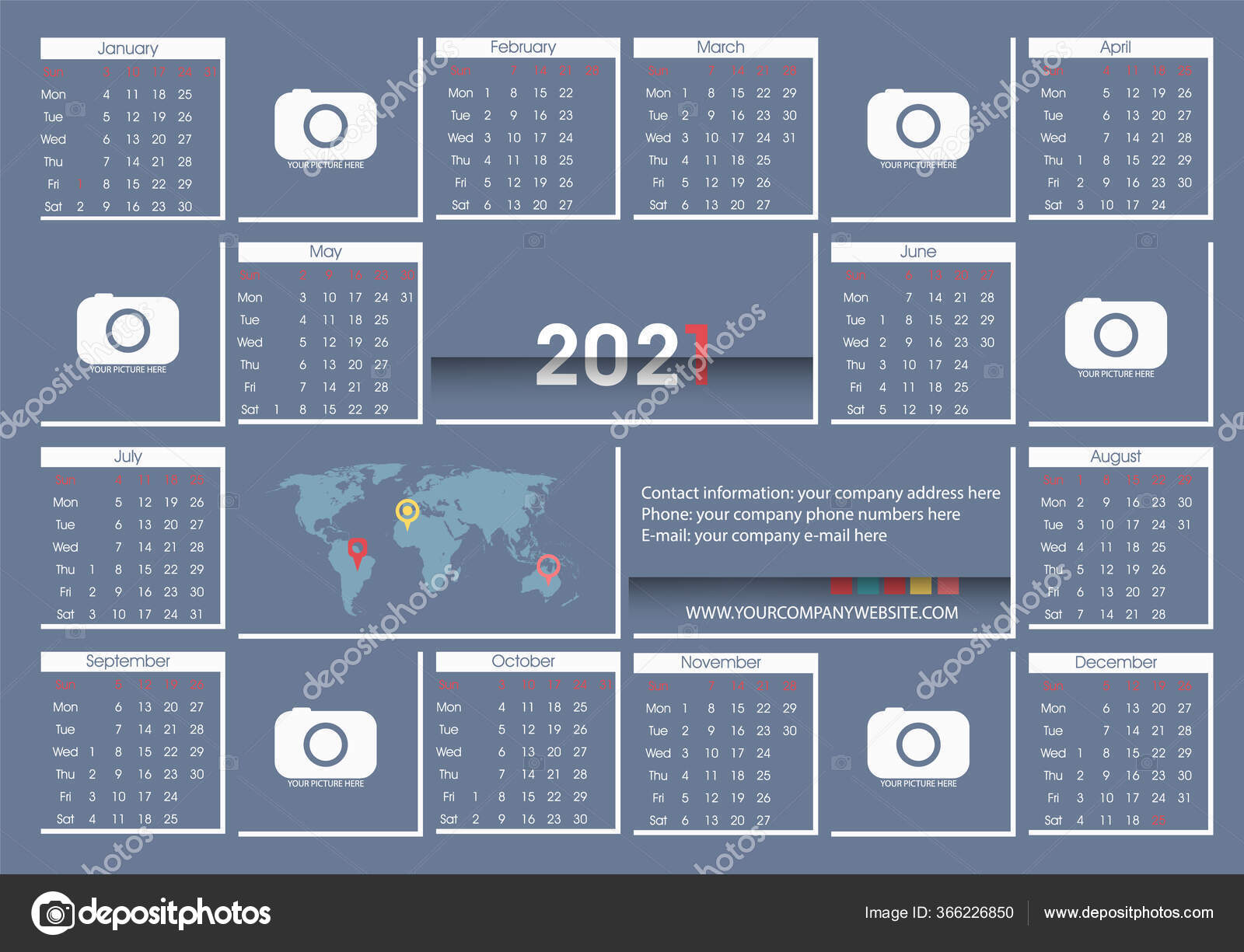 2021 Plantilla Calendario Pared Semana Comienza Domingo Ilustracion Vectorial Vector De Stock C Livenart 366226850 calanda calendario 2021