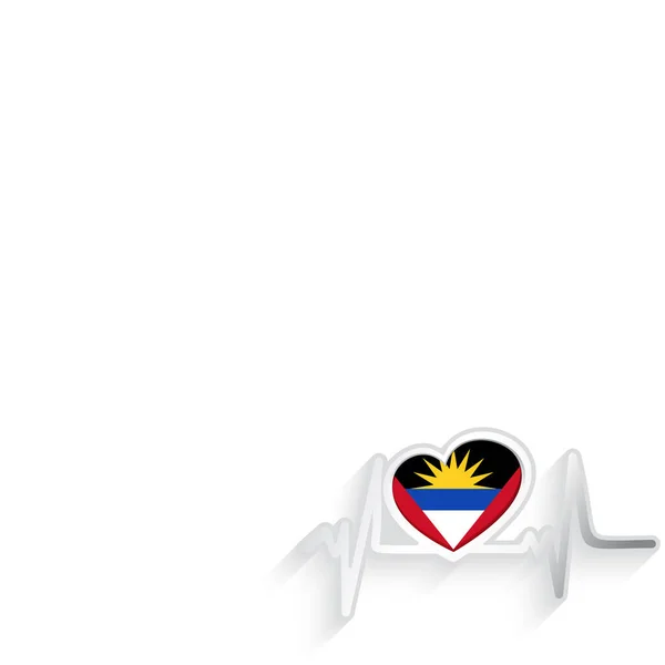 Drapeau Antigua Barbuda Coeur Forme Ligne Battement Coeur Isolé Sur — Image vectorielle