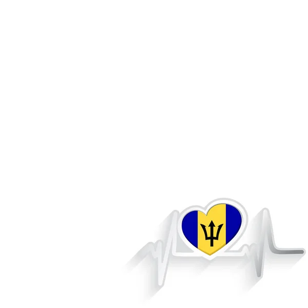 Barbados Bandiera Forma Cuore Linea Del Battito Cardiaco Isolato Bianco — Vettoriale Stock