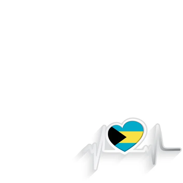 Bahama Vlag Hartvormige Hartslag Lijn Geïsoleerd Wit Bahama Patriottische Achtergrond — Stockvector