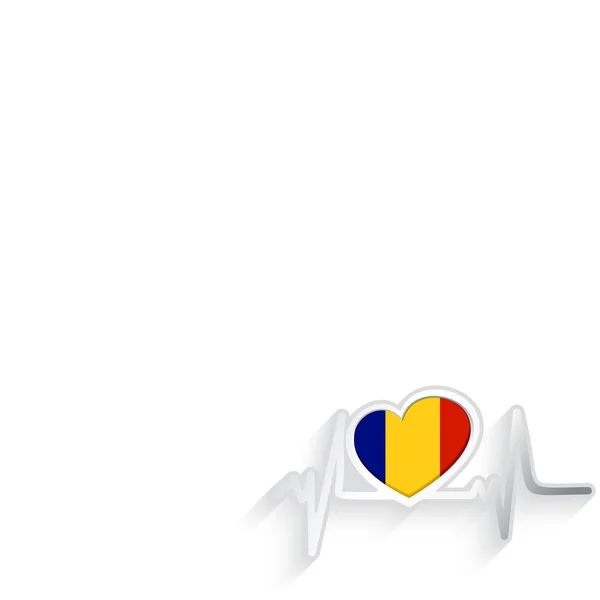 Σημαία Τσαντ Σχήμα Καρδιάς Και Γραμμή Καρδιακού Παλμού Απομονωμένη Στο — Διανυσματικό Αρχείο