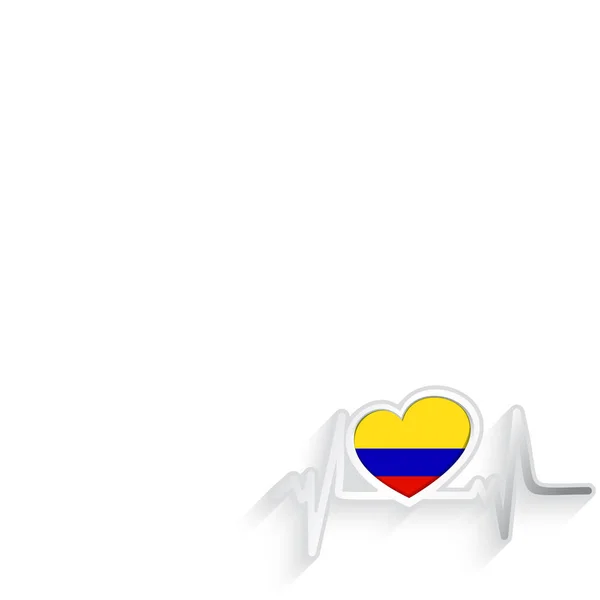 Kolumbijska Flaga Kształcie Serca Linia Bicia Serca Odizolowana Biało Kolumbijska — Wektor stockowy
