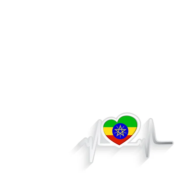 Äthiopien Flagge Herzförmig Und Herzschlaglinie Isoliert Auf Weiß Äthiopien Patriotischer — Stockvektor