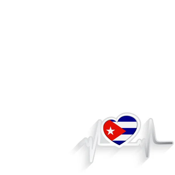 Bandera Cuba Forma Corazón Línea Latidos Aislados Blanco Fondo Patriótico — Archivo Imágenes Vectoriales