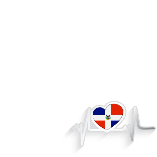 Bandera República Dominicana Forma Corazón Línea Latidos Aislados Blanco Zambia — Vector de stock