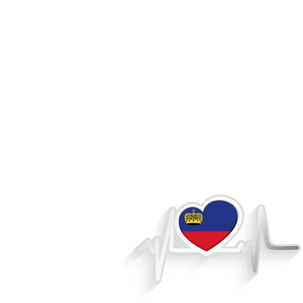 Bandera Liechtenstein Forma Corazón Línea Latidos Aislados Blanco Antecedentes Patrióticos — Vector de stock