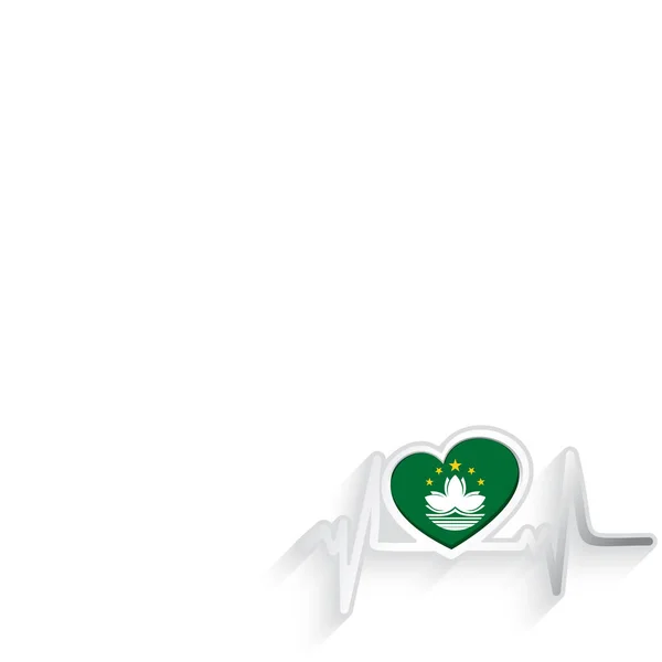Bandeira Macau Forma Coração Linha Batimentos Cardíacos Isolados Branco Fundo —  Vetores de Stock