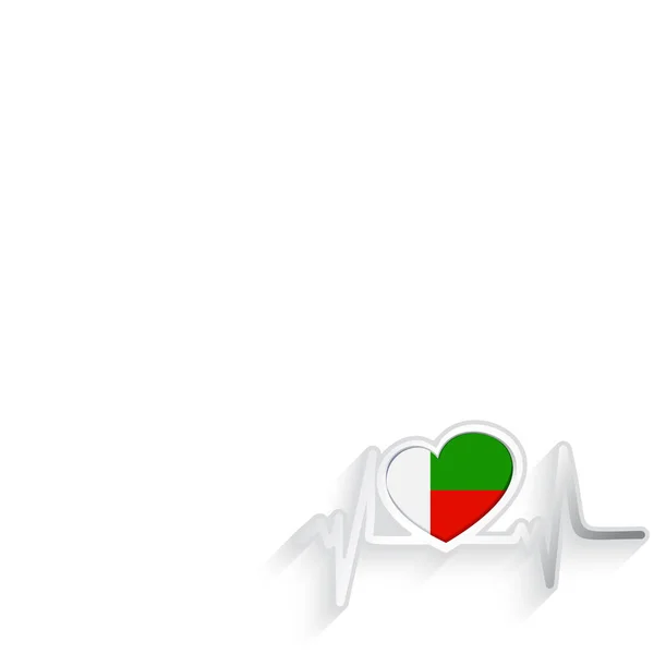 Madagaskar Flagge Herzförmig Und Herzschlaglinie Isoliert Auf Weiß Madagaskar Patriotischer — Stockvektor
