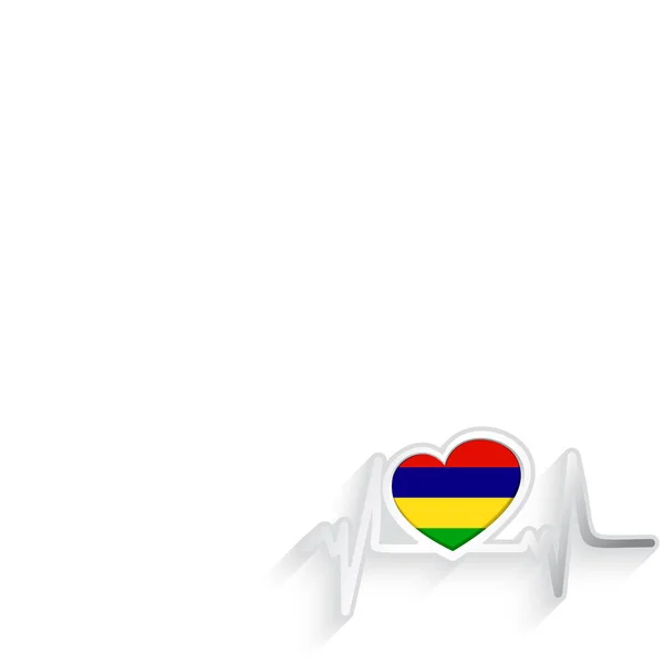 Maurício Bandeira Forma Coração Linha Batimentos Cardíacos Isolados Branco Mauritius — Vetor de Stock