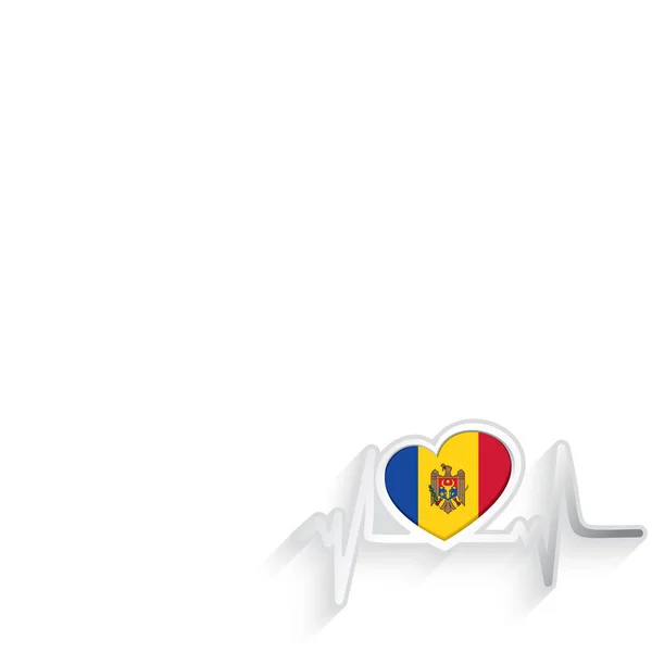 Moldavie Drapeau Forme Coeur Ligne Battement Coeur Isolé Sur Blanc — Image vectorielle