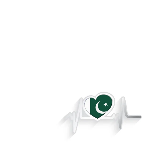Paquistão Bandeira Forma Coração Linha Batimento Cardíaco Isolado Branco Paquistão — Vetor de Stock