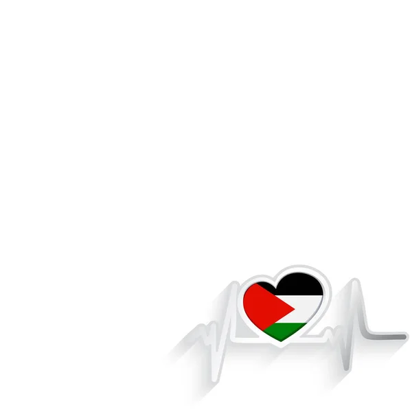 Palestine Drapeau Coeur Forme Battement Coeur Ligne Isolée Sur Blanc — Image vectorielle