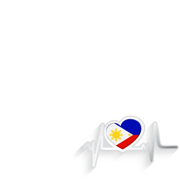 Bandera Filipinas Forma Corazón Línea Latidos Aislados Blanco Filipinas Antecedentes — Vector de stock