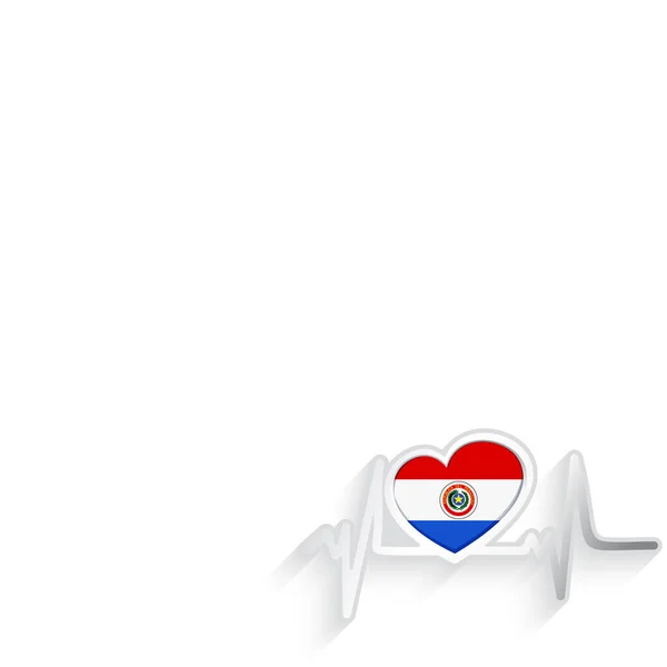 巴拉圭国旗的心脏形状和心跳线孤立在白色 巴拉圭爱国背景 矢量说明 — 图库矢量图片