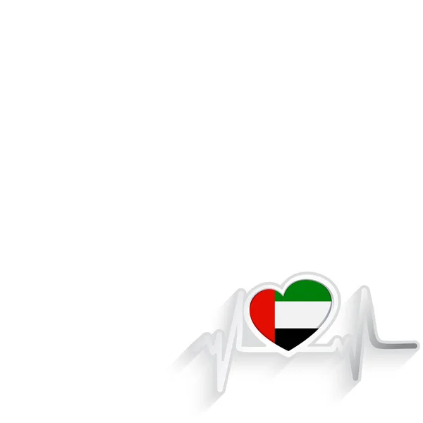 阿联酋国旗心形 心脏跳动线被白色隔离 阿联酋的爱国背景 矢量说明 — 图库矢量图片