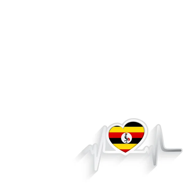 Uganda Flagge Herzförmig Und Herzschlaglinie Isoliert Auf Weiß Uganda Patriotischer — Stockvektor