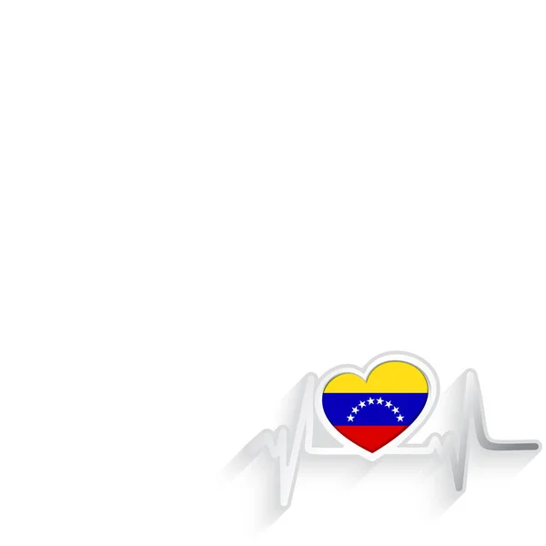 Bandera Venezuela Forma Corazón Línea Latidos Aislados Blanco Venezuela Fondo — Archivo Imágenes Vectoriales