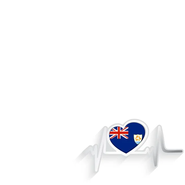 Bandera Anguila Reino Unido Forma Corazón Línea Latidos Aislados Blanco — Vector de stock