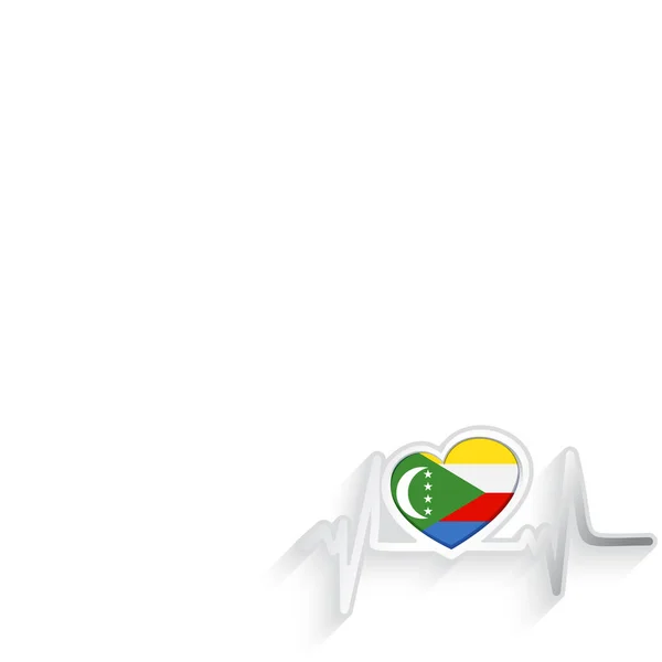 科摩罗国旗心形 心脏跳动线被白色隔离 科摩罗爱国背景 矢量说明 — 图库矢量图片