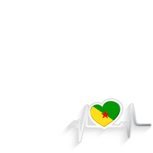 Szabad Francia Guyana Zászló Szív Alakú Szívverés Vonal Elszigetelt Fehér — Stock Vector