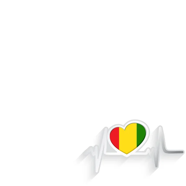 Bandera Guinea Con Forma Corazón Latidos Aislados Blanco Fondo Patriótico — Vector de stock