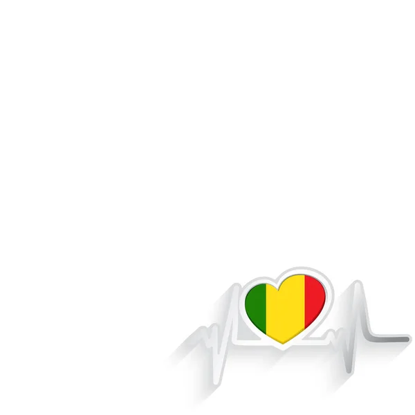 Bandera Malí Forma Corazón Línea Latidos Aislados Blanco Fondo Patriótico — Archivo Imágenes Vectoriales