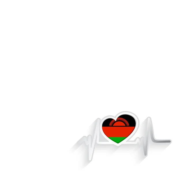 马拉维国旗心形 心脏跳动线被白色隔离 马拉维爱国背景 矢量说明 — 图库矢量图片
