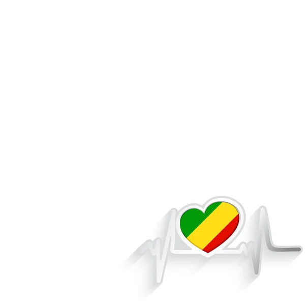 República Congo Bandeira Coração Forma Linha Batimento Cardíaco Isolado Branco — Vetor de Stock