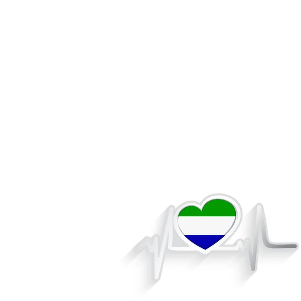 塞拉利昂国旗心形 心脏跳动线被白色隔离 塞拉利昂爱国背景 矢量说明 — 图库矢量图片