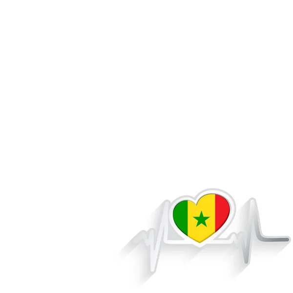 Senegalflagge Herzförmig Und Herzschlaglinie Isoliert Auf Weiß Senegals Patriotischer Hintergrund — Stockvektor