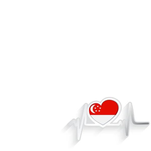 Bendera Singapura Berbentuk Hati Dan Garis Detak Jantung Terisolasi Pada - Stok Vektor