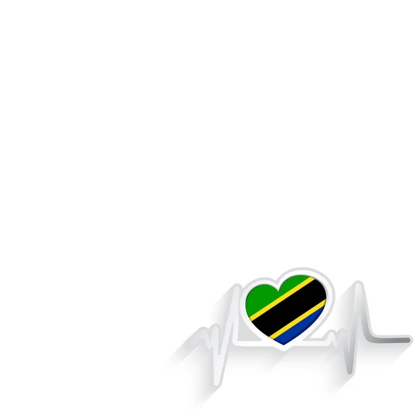 Tanzanya Bayrağı Şeklinde Kalp Atışı Çizgisi Beyaza Izole Edilmiş Tanzanya — Stok Vektör