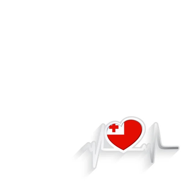 Tonga Bandiera Forma Cuore Linea Del Battito Cardiaco Isolato Bianco — Vettoriale Stock