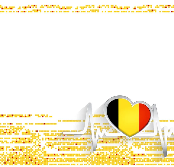 比利时爱国背景 比利时国旗心形和心跳线 矢量说明 — 图库矢量图片