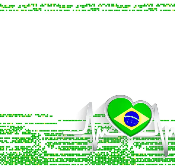 Brazil Patriotic Background Brazil Flag Heart Shape Heartbeat Line Vector — Stock Vector