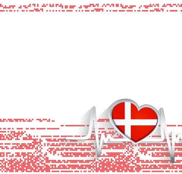 Danmark Patriotisk Bakgrund Danmark Flagga Hjärtform Och Hjärtslag Linje Vektorillustration — Stock vektor