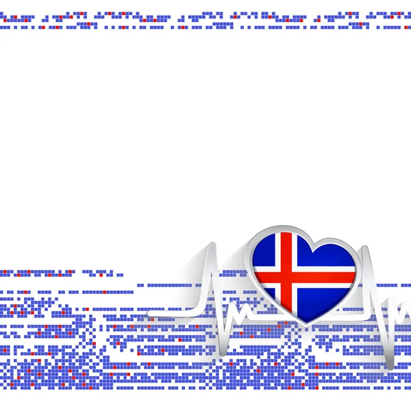 冰岛爱国背景 冰岛国旗心形和心跳线 矢量说明 — 图库矢量图片