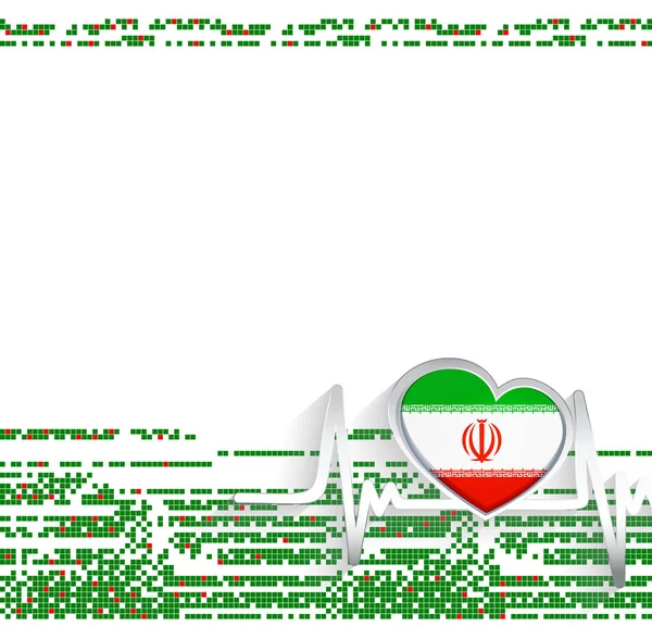 Iran Contesto Patriottico Iran Bandiera Forma Cuore Battito Cardiaco Linea — Vettoriale Stock