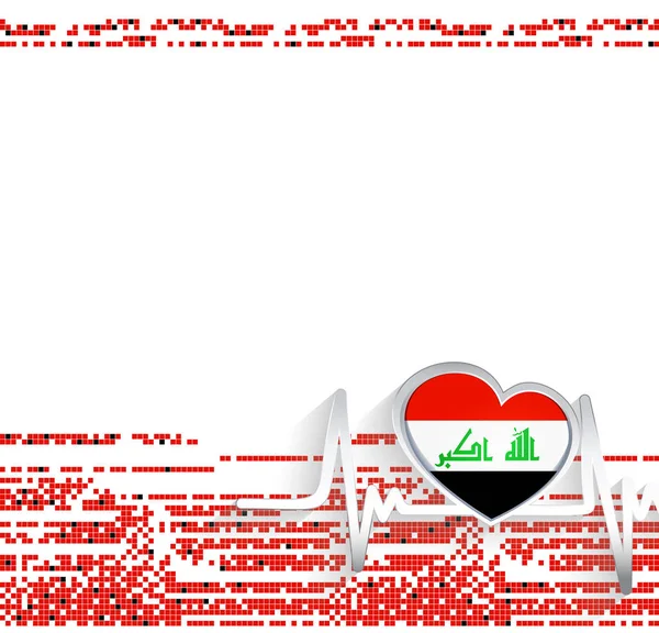 伊拉克爱国背景 伊拉克标志着心脏的形状和心跳线 矢量说明 — 图库矢量图片