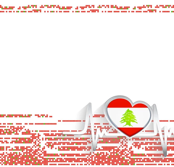 Libano Contesto Patriottico Libano Bandiera Forma Cuore Battito Cardiaco Linea — Vettoriale Stock