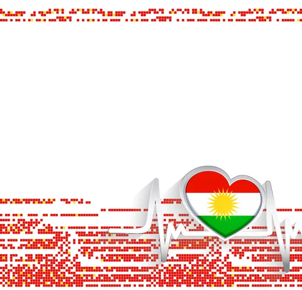 库尔德斯坦爱国背景 库尔德斯坦国旗心形和心跳线 矢量说明 — 图库矢量图片